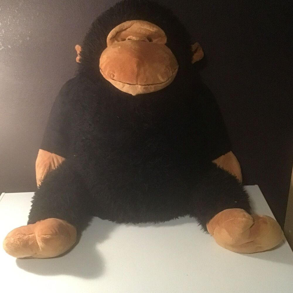 Giant 32" Sitting Chimpanzee Monkey Plush - Large Black & Tan Stuffed Ape